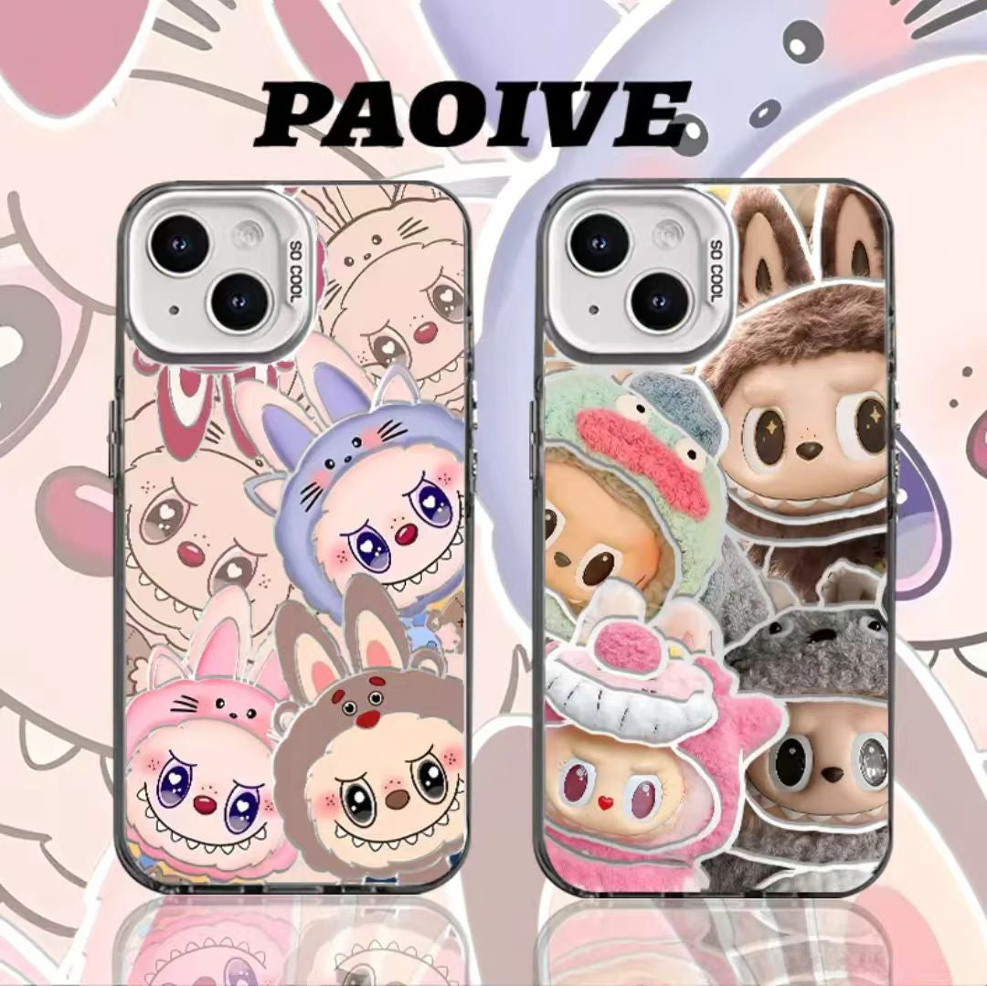 Labubu Creative Anti-Drop Colorful Silver Phone Case for Apple iPhone