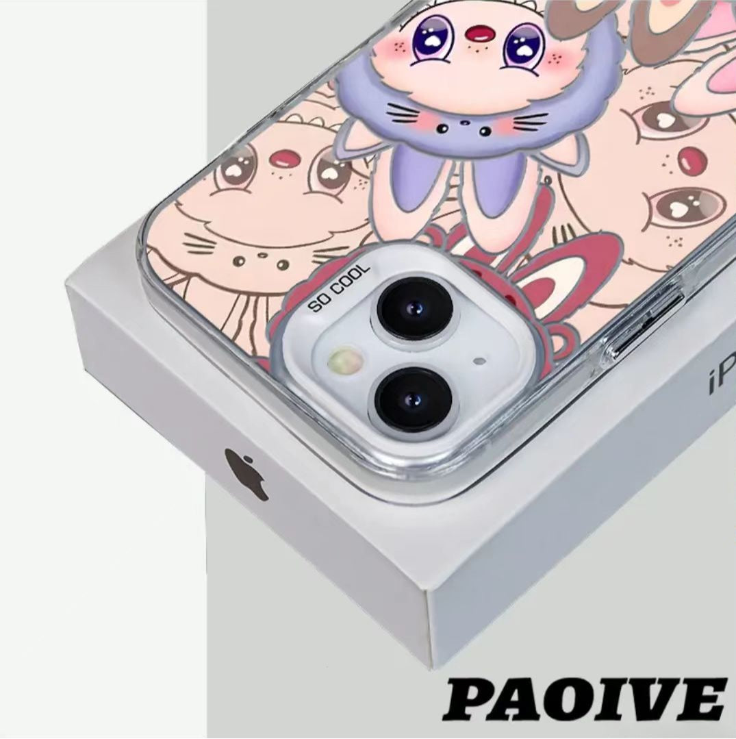 Labubu Creative Anti-Drop Colorful Silver Phone Case for Apple iPhone