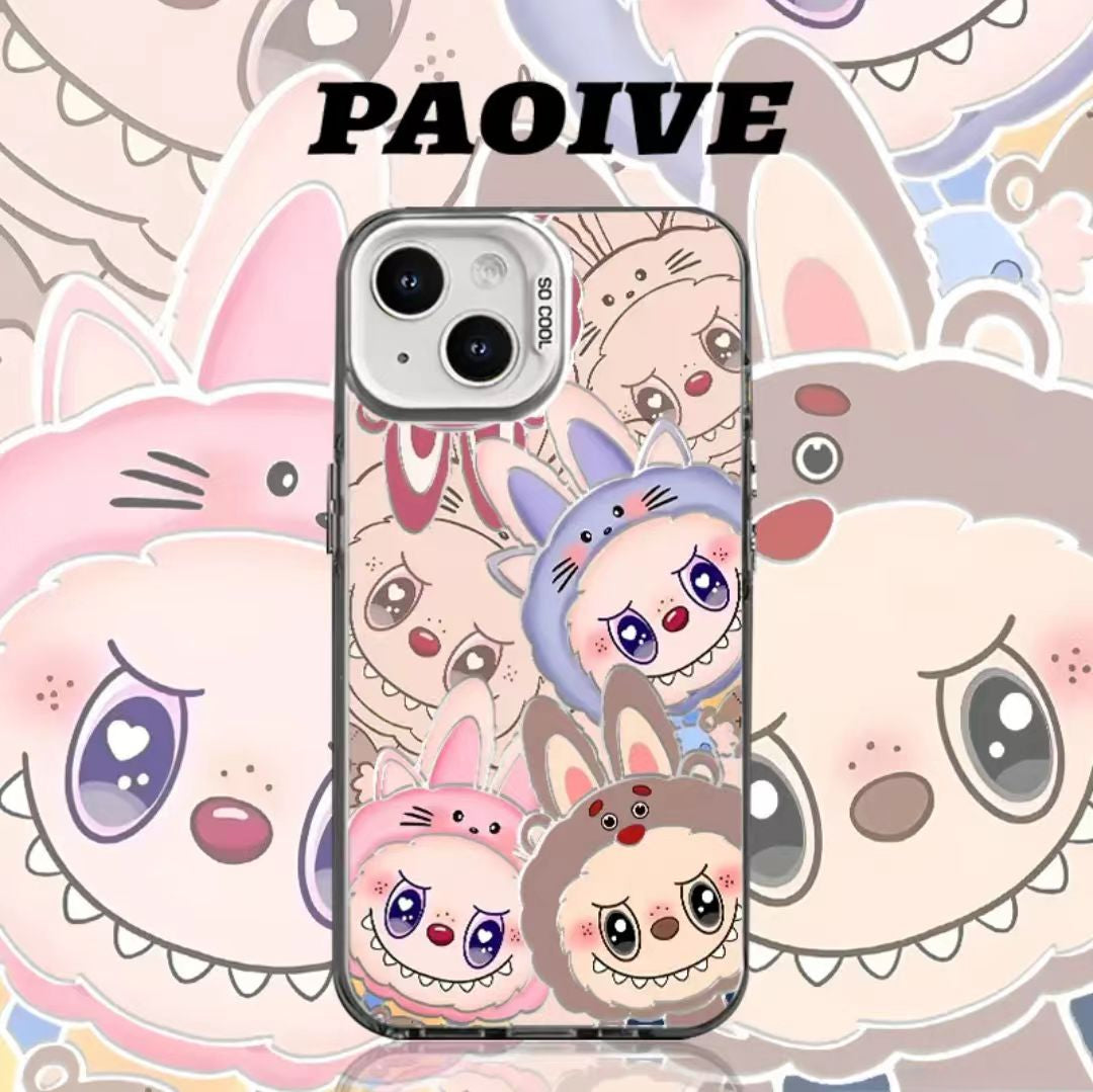 Labubu Creative Anti-Drop Colorful Silver Phone Case for Apple iPhone