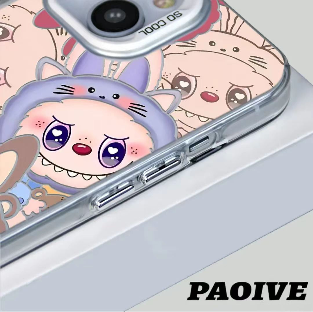 Labubu Creative Anti-Drop Colorful Silver Phone Case for Apple iPhone