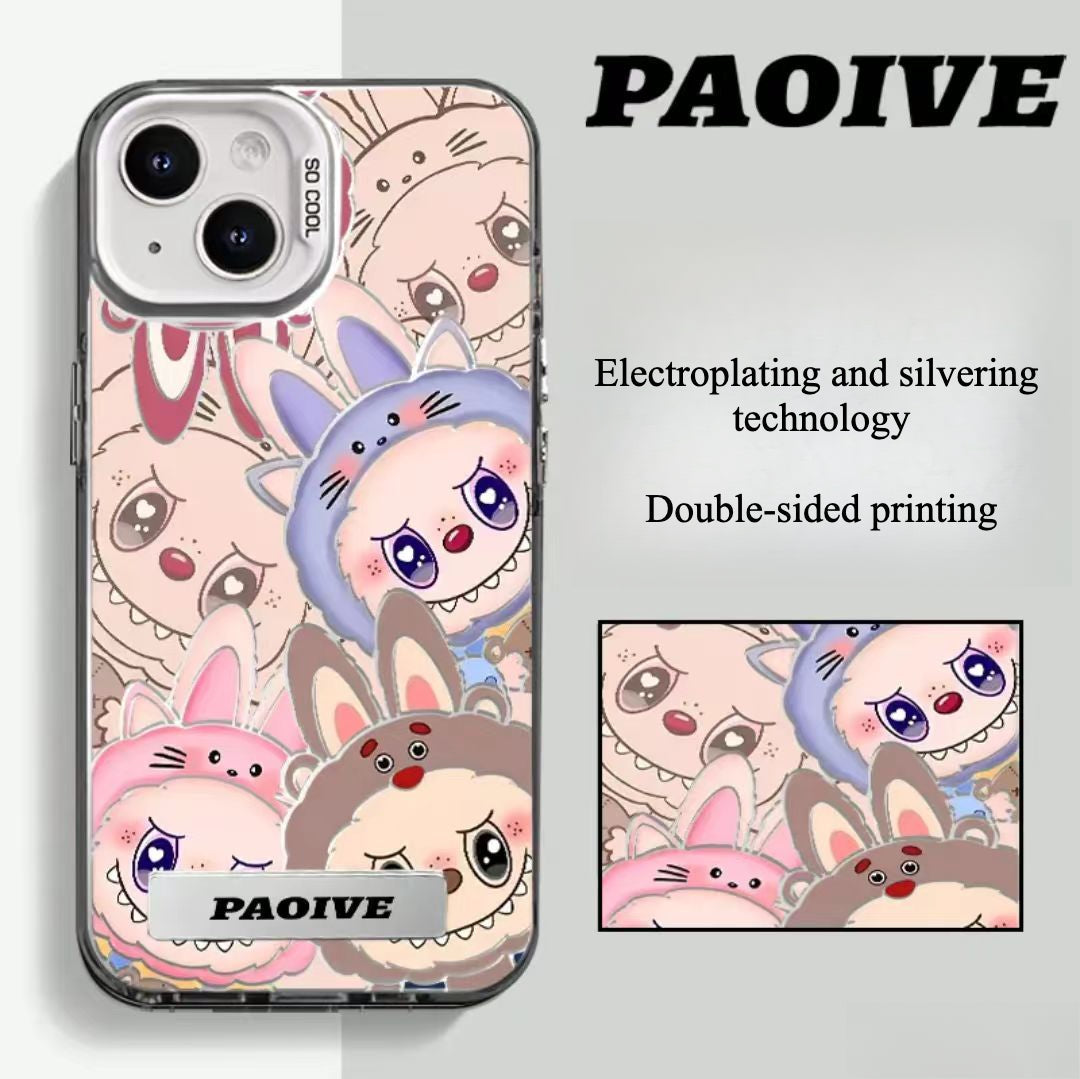 Labubu Creative Anti-Drop Colorful Silver Phone Case for Apple iPhone