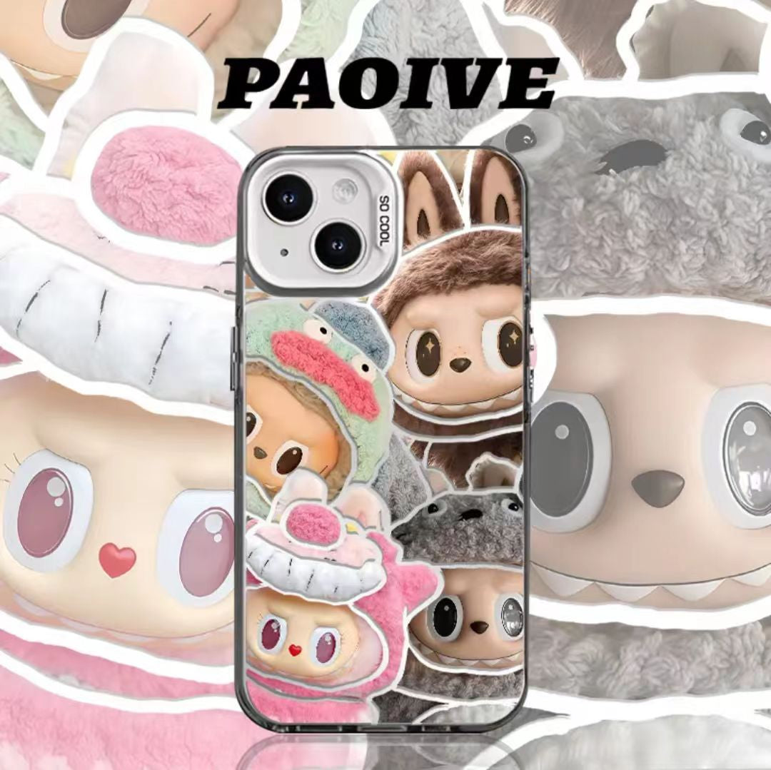 Labubu Creative Anti-Drop Colorful Silver Phone Case for Apple iPhone