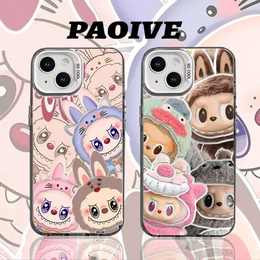 Labubu Creative Anti-Drop Colorful Silver Phone Case for Apple iPhone