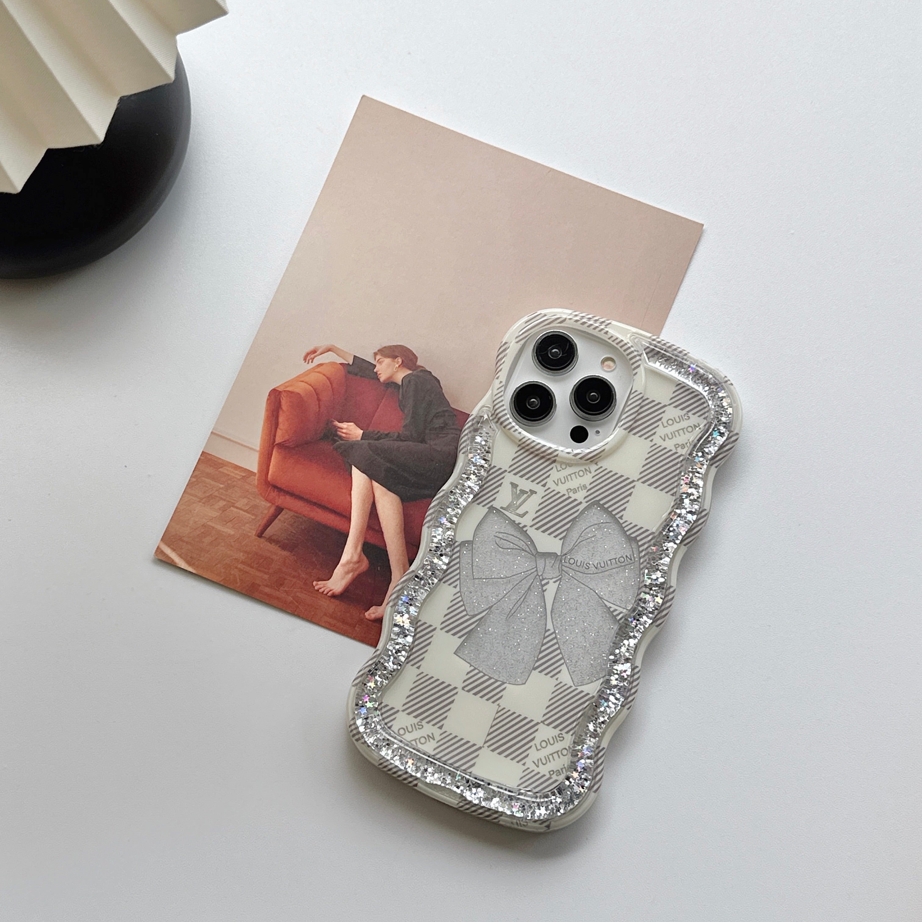 Famous Brand Quicksand Glitter Checkerboard Phone Case