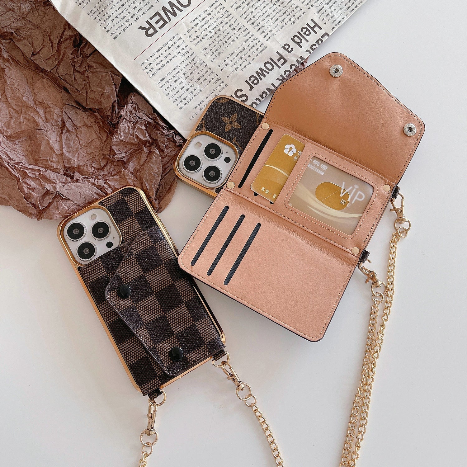 Fancy Vintage Crossbody Electroplated Card Holder Phone Case